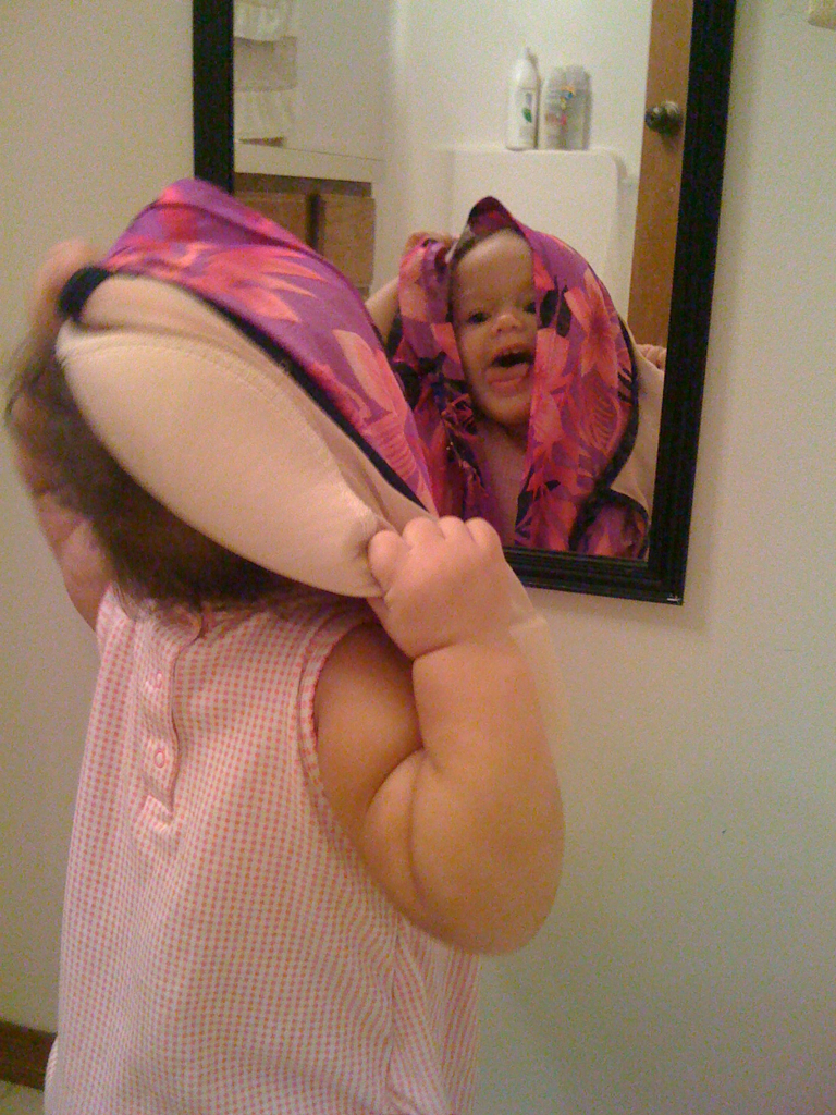 Silly girl in the mirror